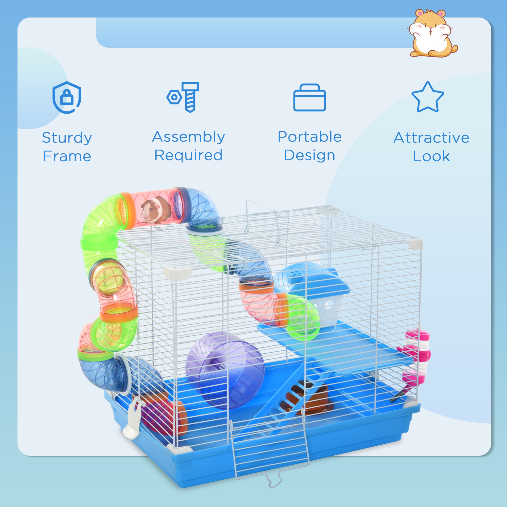2-Level Hamster Cage Rodent Gerbil House Mouse Mice Rat Habitat Wire with Exercise Wheel