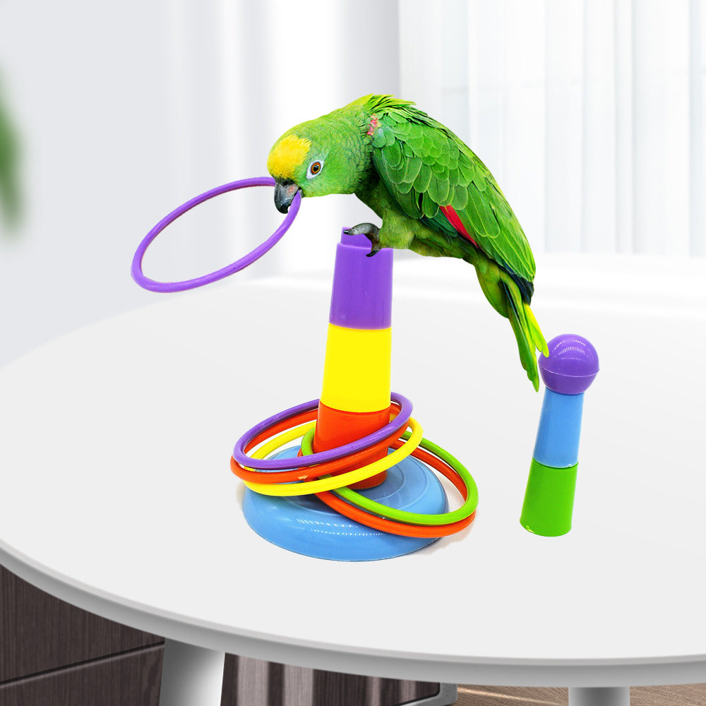 Interactive Parrot Toy - Adjustable Height Perch & Ring Set