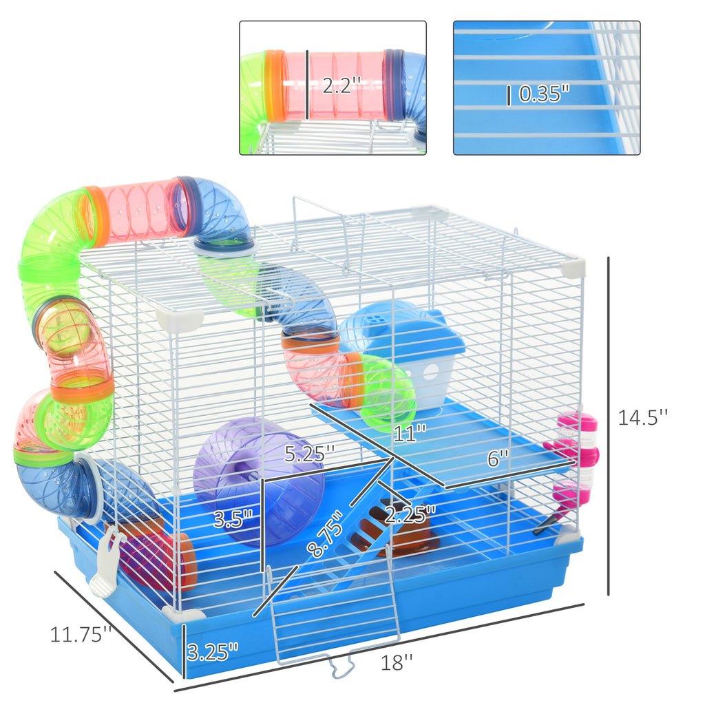 2-Level Hamster Cage Rodent Gerbil House Mouse Mice Rat Habitat Wire with Exercise Wheel