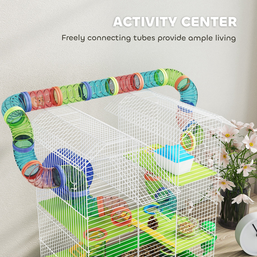 18.5" 5 Tier Hamster Cage with Tubes and Tunnels, Small Animal Cage, Rat Gerbil Cage with Water Bottle, Food Dish, Exercise Wheel, Green