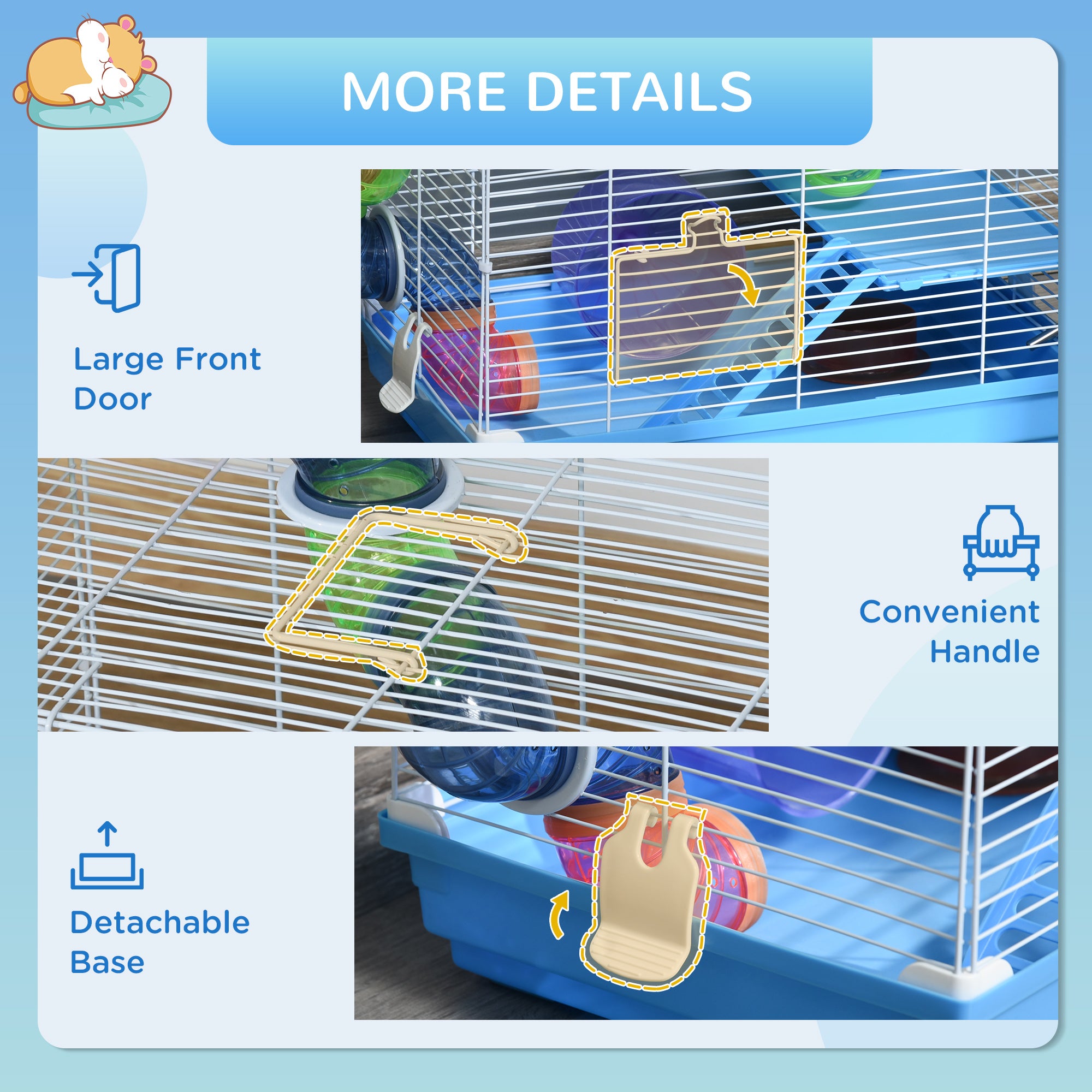 2-Level Hamster Cage Rodent Gerbil House Mouse Mice Rat Habitat Wire with Exercise Wheel