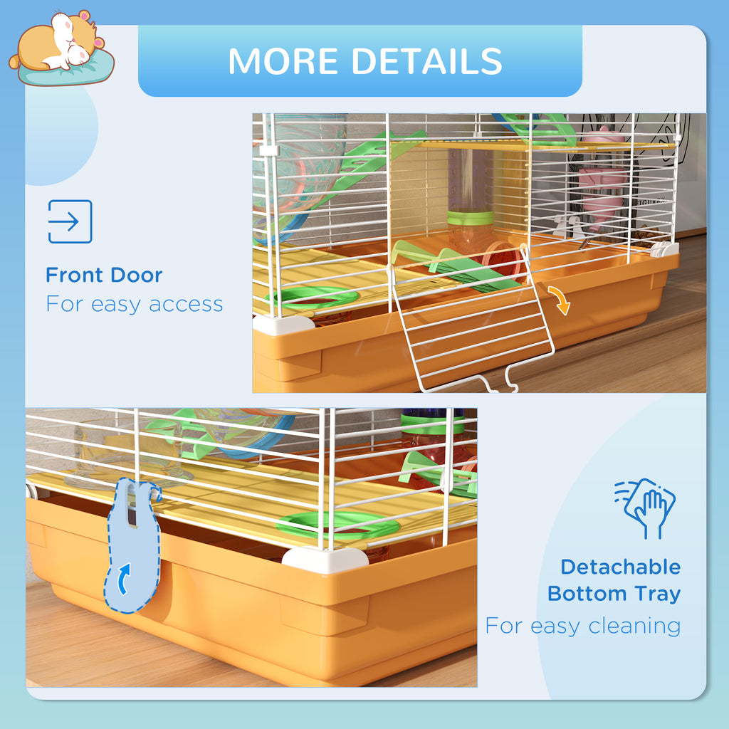 5 Tiers Hamster Cage Portable Animal Travel Carrier w/ Exercise Wheels Tube, Orange